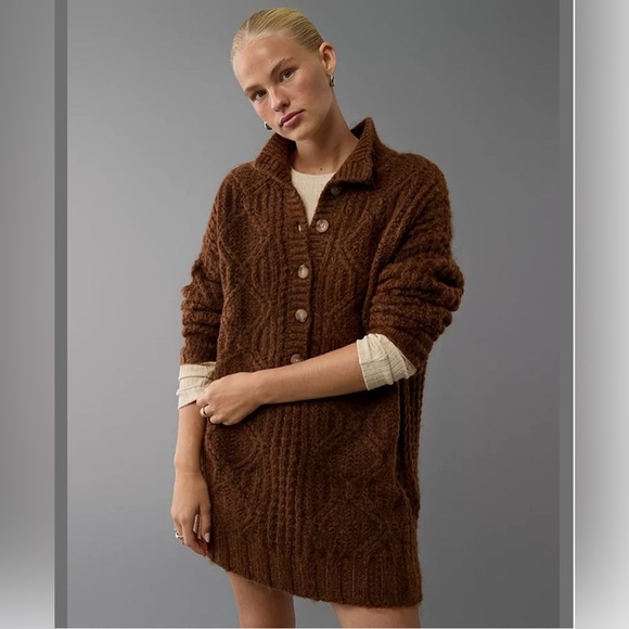 American Eagle Outfitters Sweaters - NWT** American Eagle Mock Neck Mini Sweater Dress Oversized Cable Knit Sz XL